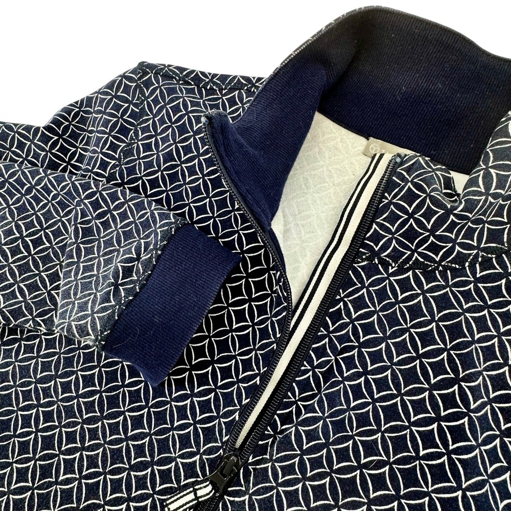 T by Talbots Womens Navy Geometric Full Zip Track Jacket Mock Neck VN5107 Size M